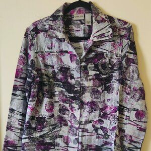 Chico's Splatter Graphic Jean-Style Linen Jacket ~ Size 1